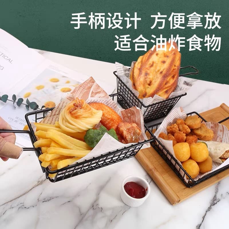 Cesta de batatas fritas lanche cesta criativo aço inoxidável frango frito comida asas de frango pernas placa recipiente bar restaurante - imagem 5