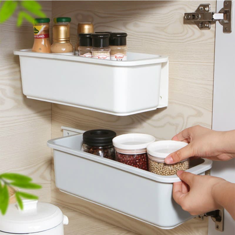 Caixa de armazenamento extraível para banheiro, sem perfuração, rack de armazenamento com fenda estreita, prateleira de armazenamento montada na parede da cozinha - imagem 3