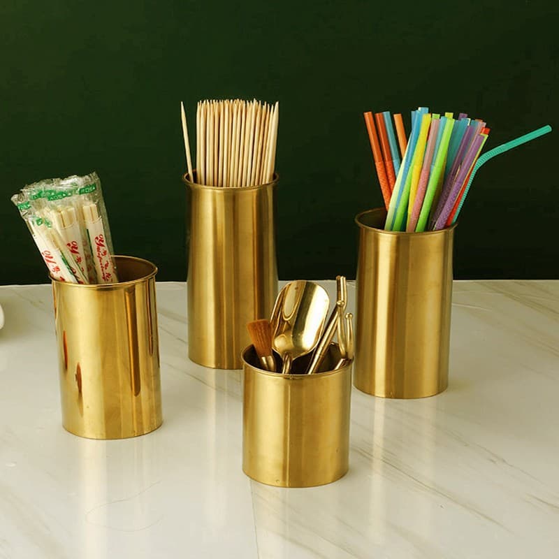 Porta-canetas universal em aço inoxidável, sistema de armazenamento dourado, pauzinhos, canudo - imagem 3