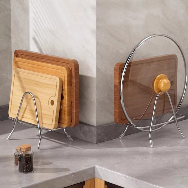 Prateleira para tábua de cortar de aço inoxidável, espessa e reforçada, para uso doméstico, para tampa de panela de cozinha, para facas, multifuncional, para armazenamento de tábuas de cortar - imagem 3