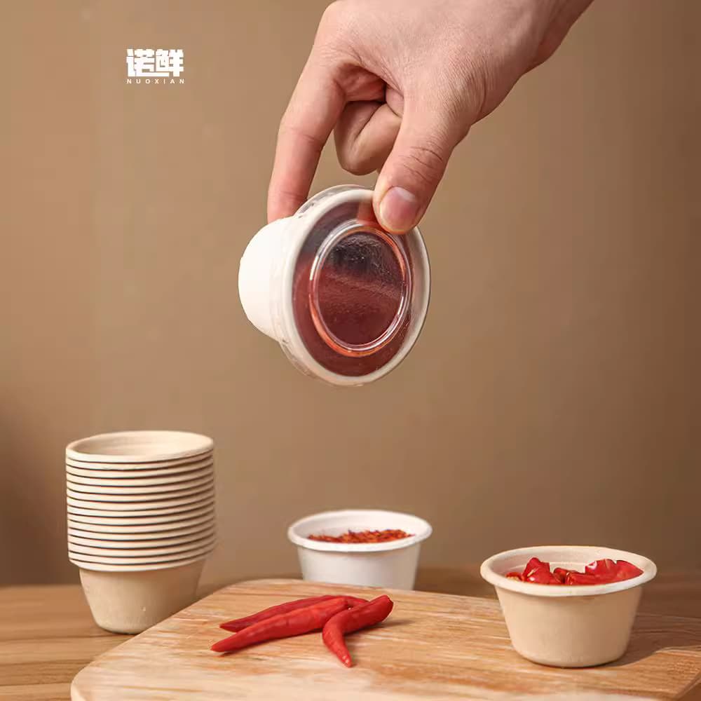 [一次性纸浆密封可降解蘸料杯酱汁杯调料杯小杯子打包外卖带盖碗盒] - imagem 5
