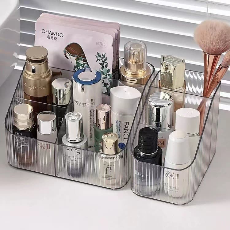 Caixa de armazenamento de luxo leve desktop cosméticos caneta titular balde de armazenamento de maquiagem estilo nórdico transparente trapezoidal rack de armazenamento de cosméticos - imagem 3