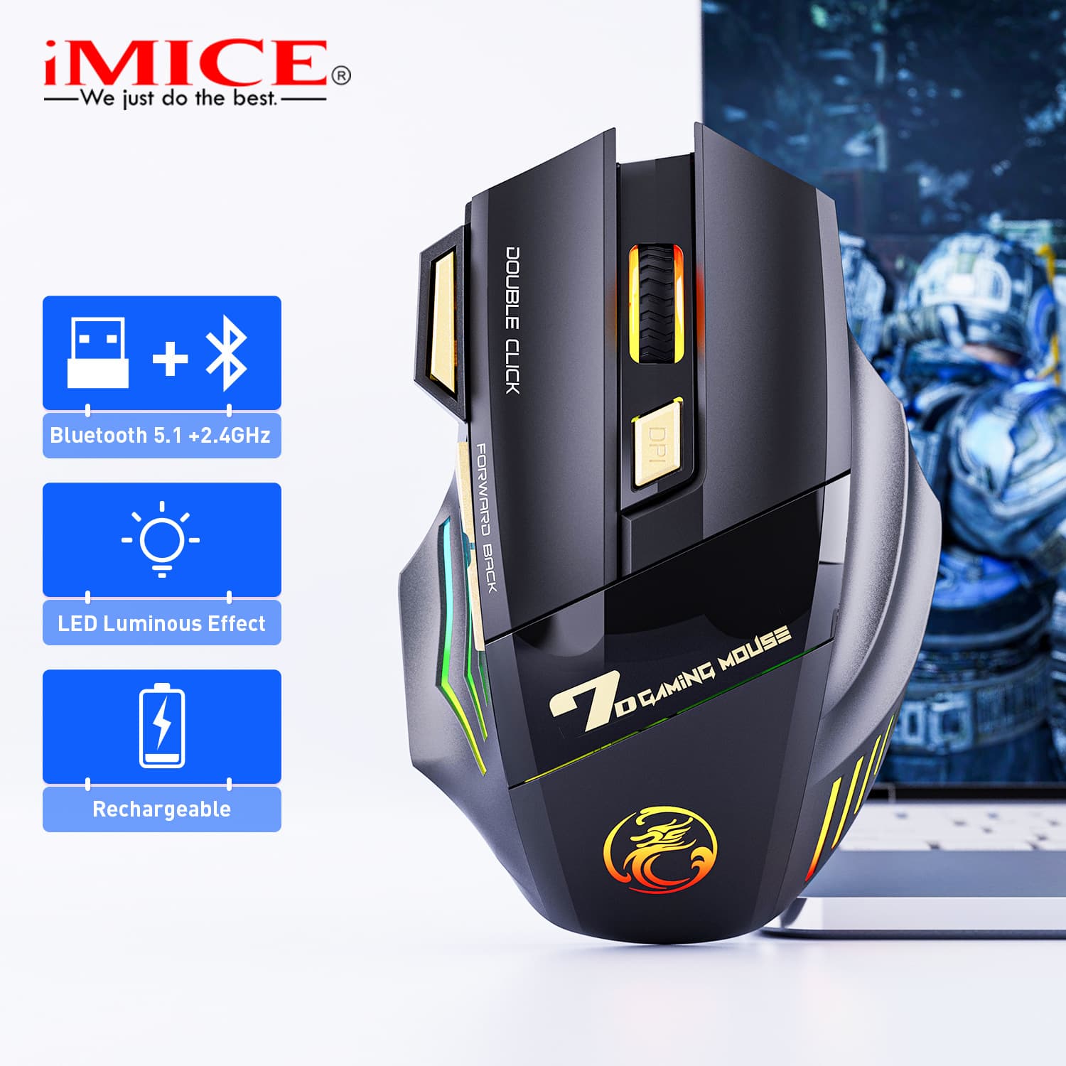 IMICE Carregamento silencioso da lâmpada respiratória, mouse, fornecimento direto da fábrica, 4G - imagem 4