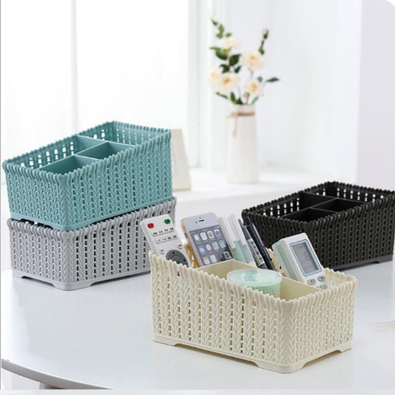 Cesta de armazenamento de mesa de cosméticos cesta de armazenamento de rattan caixa de armazenamento de plástico doméstico caixa de armazenamento diversos compartimento cesta de armazenamento - imagem 3