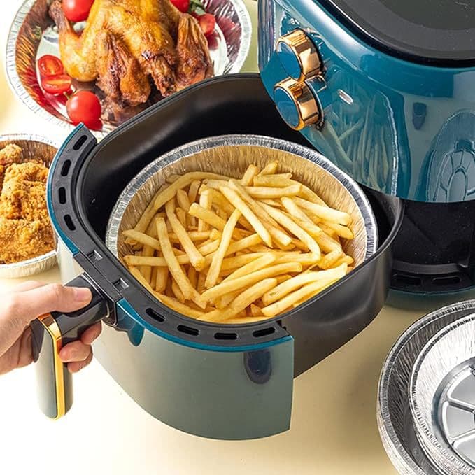 Bandeja de folha de estanho para fritadeira de ar, caixa redonda de folha de estanho, forno, folha de estanho descartável, bandeja de folha de alumínio de qualidade alimentar, atacado - imagem 4