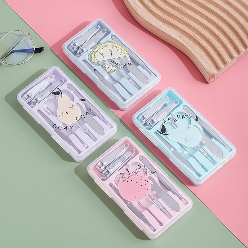 Tesoura de unha de desenho animado em aço inoxidável, conjunto para manicure, celebridade da internet, 7 peças - imagem 4