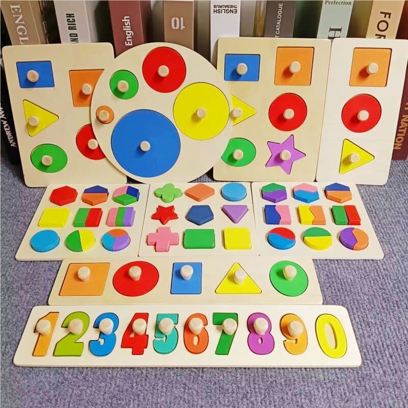 Brainteaser Montessori, material didático redondo, triângulo, agarrador cognitivo geométrico quadrado, percepção de cores - imagem 4