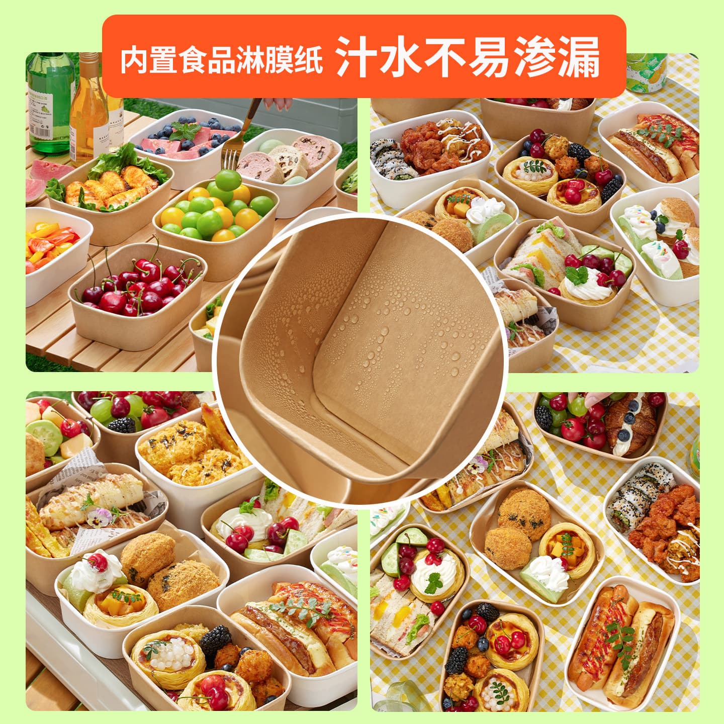 Caixa de embalagem descartável para tigela de arroz, papel kraft, lancheira doméstica para micro-ondas, sushi, piquenique, caixa de frutas - imagem 5