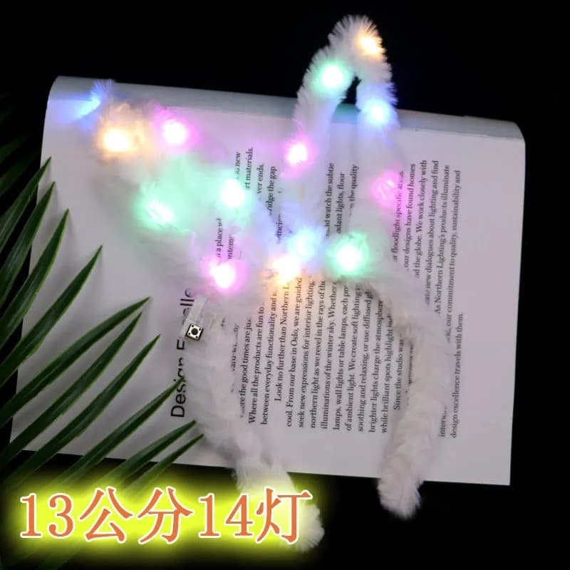 [14灯发光毛绒兔耳朵LED灯发箍儿童女孩加长闪光景区夜市地摊玩具] - imagem 6