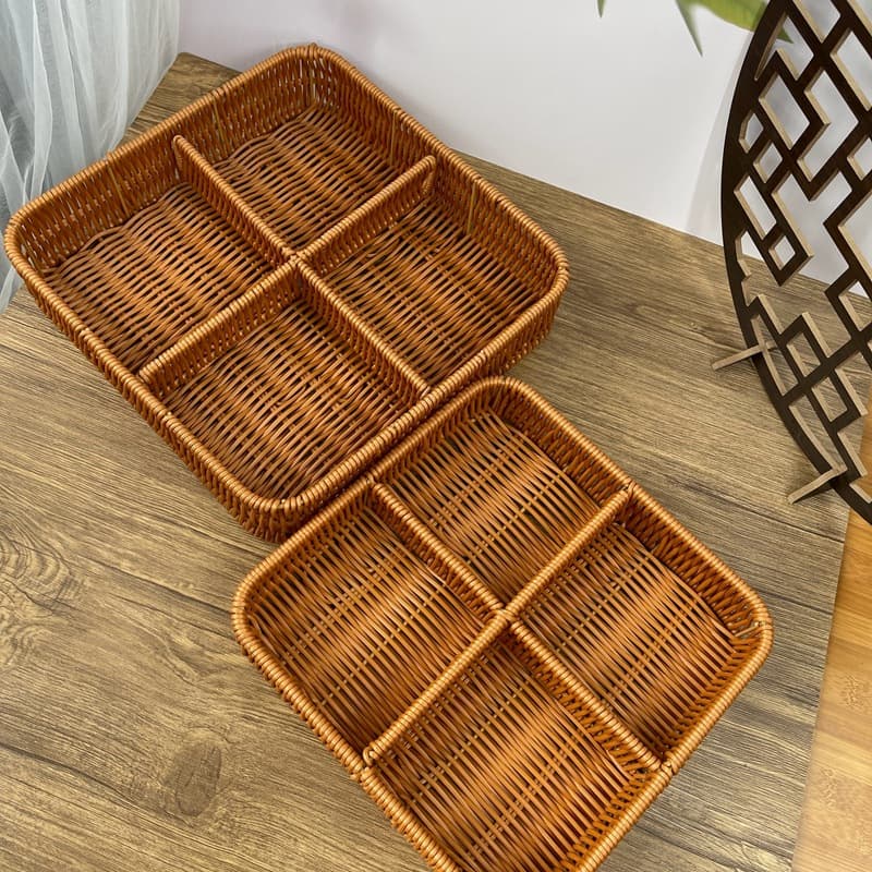 Cesta de vime redonda com três compartimentos, cesta de folhas para hotel, cesta dividida, mesa de centro, cesta de imitação de vime, cesta de lanche ktv, prato de frutas de vime - imagem 4