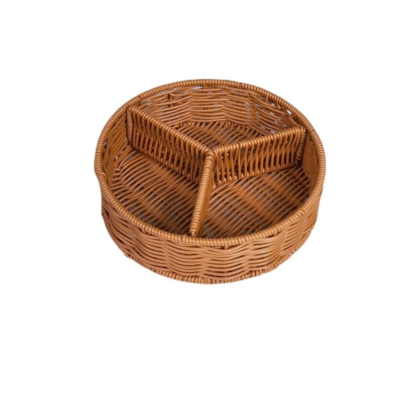 Cesta de vime redonda com três compartimentos, cesta de folhas para hotel, cesta dividida, mesa de centro, cesta de imitação de vime, cesta de lanche ktv, prato de frutas de vime - imagem 6